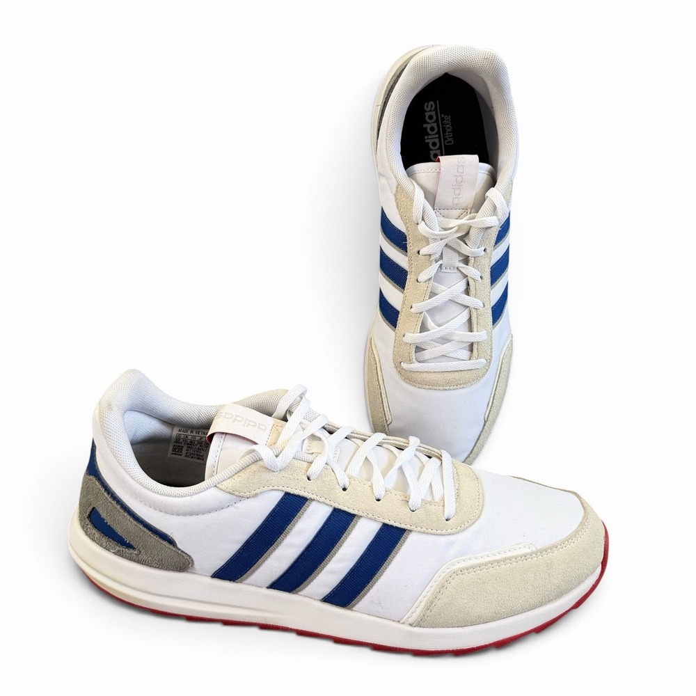 Adidas Retrorunner Mens 12 FV7031 Running Shoes Sneakers White Blue Ortholite